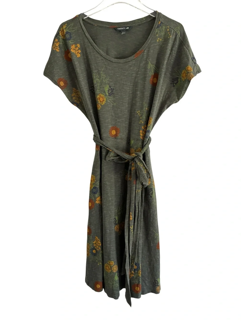 Toad&Co Cue Wrap Short Sleeve Dress Olive Floral Dress XL - Picture 3 of 10